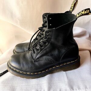 Dr. Martens Black Leather Boots with Yellow Stitching Sz 8